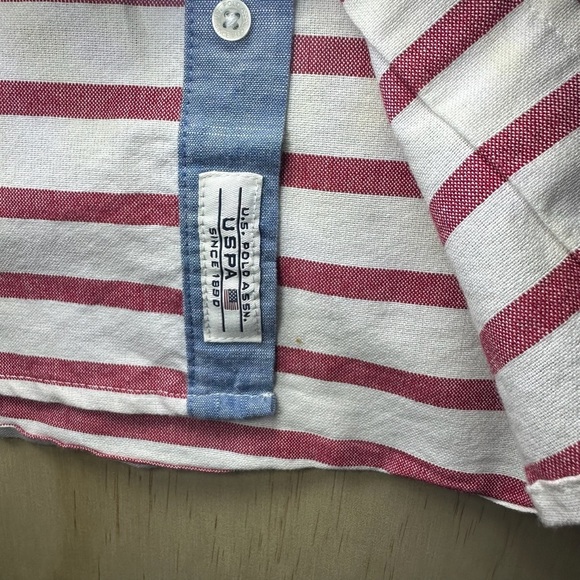 U.S. Polo Assn. Men's Vintage Look Rare White and Red Striped Button Down Shirt - Picture 3 of 14